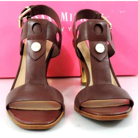 Isaac Mizrahi Sasha Metallic Heels Ankle Strap Sandal Studs Brown Size 7.5 - Picture 3 of 8
